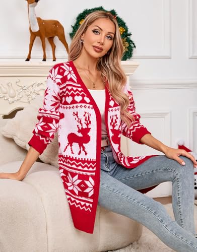 Image of Alsol Lamesa Women's Long Sleeve Heart Cardigan Sweaters V Neck Open Front Knit Coat