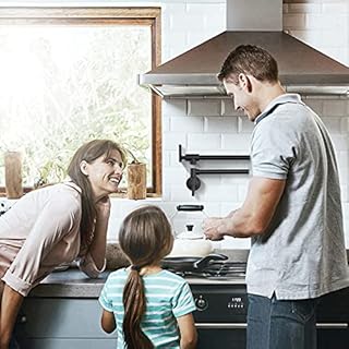 WOWOW Pot Filler Faucet Matte Black, Brass Pasta Faucet Wall-Mounted Pot Filler with Double Joint Swing Arm for Kitchen Over Stove, Robinet de Remplissage de Casserole