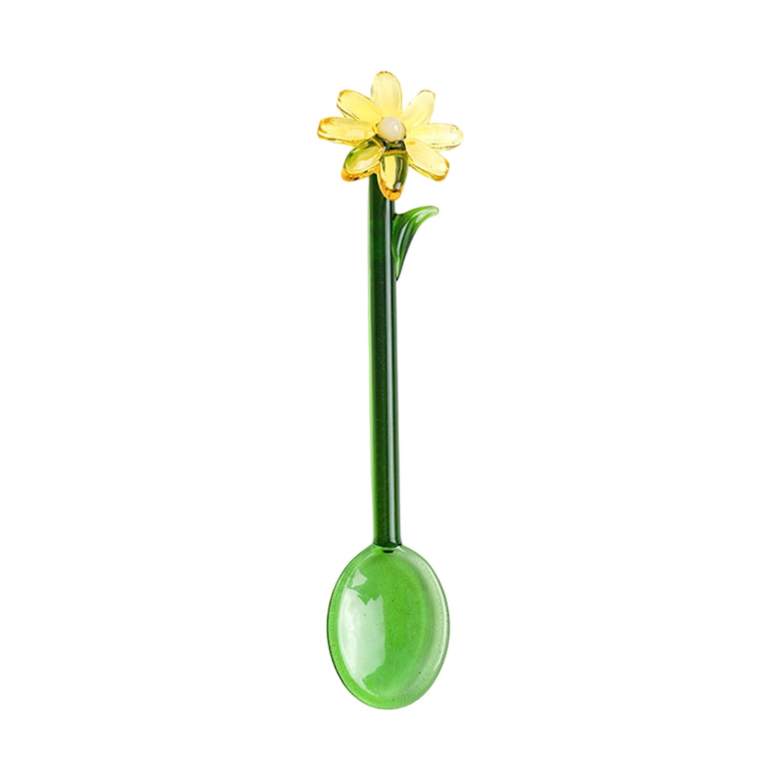 Tsophreniq Handle Glass Stirring Spoon with Colored Flower Head for Mixing Beverages Coffee Drink and Dessert Cocktail Stirrer Stirring Spoon
