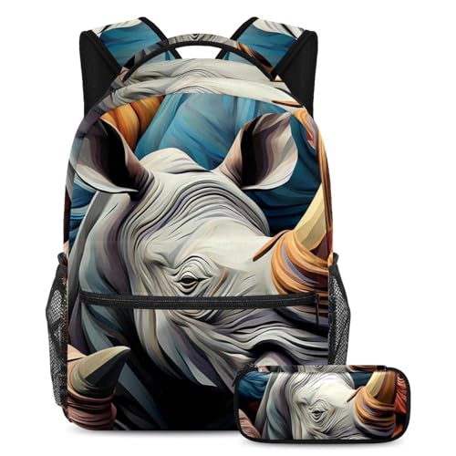 Cartable grande capacité Art Rhino au design soigné et sa trousse assortie pour ados