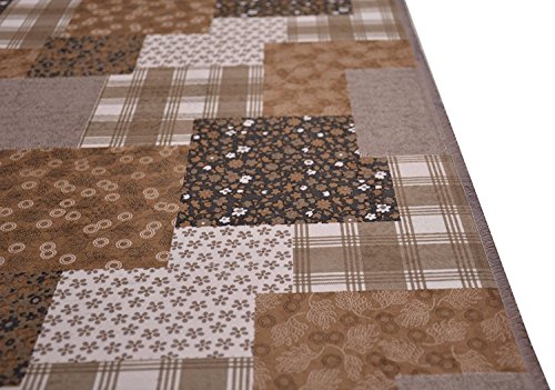 Custom Size Runner Rug Nature Inspired Printed Roll Runner 26 Inch Wide X Your Length Choice Slip Skid Resistant Tpr Backing (Patchwork Brown Taupe, 2 Ft X 26 In) #TOP7