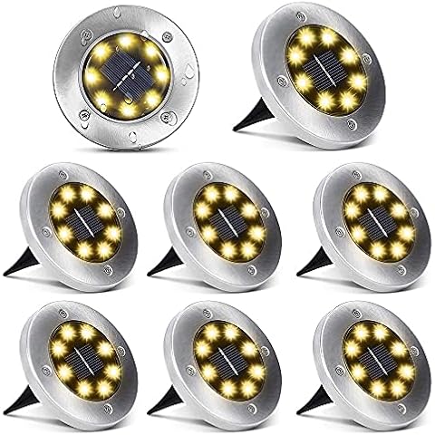 Aogist Solar Ground Lights,8 LED Garden Lights Waterproof Patio Disk Lights In-Ground Outdoor Landscape Lighting for Lawn Patio Pathway Yard Deck Walkway (Warm White) Cover