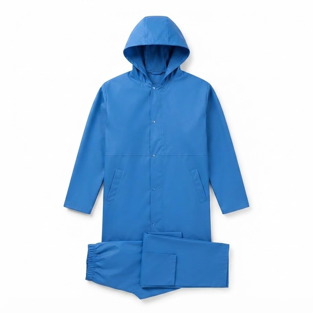 Premium Waterproof Raincoat for Men & Women Hooded Jacket & Pant Set Heavy Duty Reusable Polyester Rain Suit with Reflective Strip for Bike Riding Travel Trekking Camping Outdoor Work-image-41