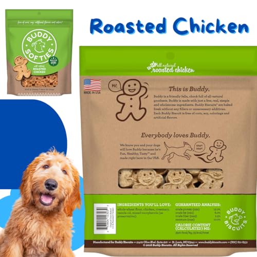 Buddy Biscuits Dog Treats Variety Pack - 6oz Softies Incluye Pollo, Tocino y Queso, Mantequilla de Maní y 5oz Grilled Beef Sin Grano - Con Juguete Cuerda para Perro miniatura 5