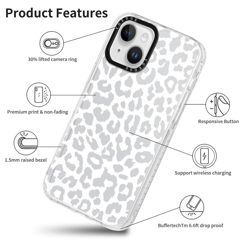 Yoedge 2 Pezzi Cover per iPhone 14 / iPhone 13 6,1", Ultra Sottile Trasparente Morbida TPU Custodia in Silicone Antiurto Protettiva Case con Aesthetic Disegni per Donne per iPhone 13,Stampa Leopardata - 5