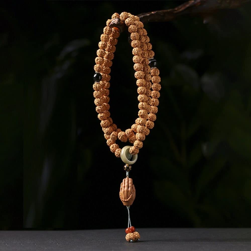 Natürliches Stretch-Armband Für Perlen-Armband, Natürliches Bodhi 108 Buddha-Armband Für Damen Und Herren, Kristall-Sandelholz-Holz Geschnitztes Fushou-Buddha-Perlenarmband Für Glücksstein-Armb