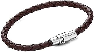Men Brown Woven PU Leather with Stainless Steel Magnetic Clasp Bracelet-b039