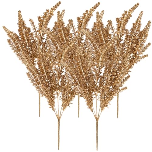 VALICLUD 5 Piezas de Tallos de Flores Artificiales Espigas de Trigo Doradas para Decoración de Bodas Arreglos DIY y Decoración del Hogar Ramo de Flores Secas Plástico para Mesa y Oficina