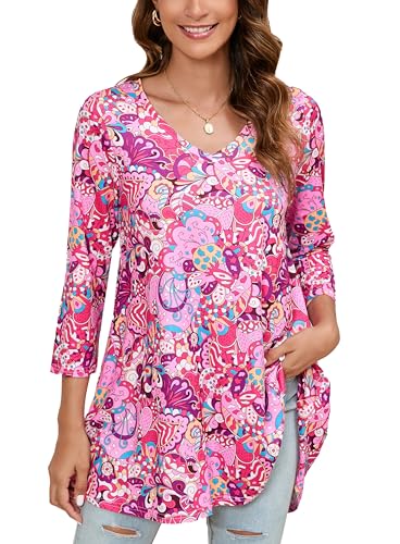 ENMAIN Womens Tunic Plus Size 3/4 Sleeve Tops to Wear with Leggings Casual Long Swing Blouses Shirts Loose Fit Dressy