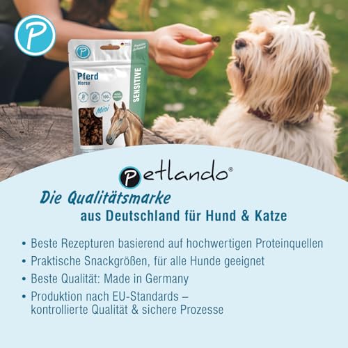 Petlando Soft Snacks Sensitive, Hundeleckerlies, für Allergiker geeignet, Mono-Protein, mit 100% reinem Muskelfleisch, in Deutschland hergestellt, 100g Mini Würfel, Pferd-9