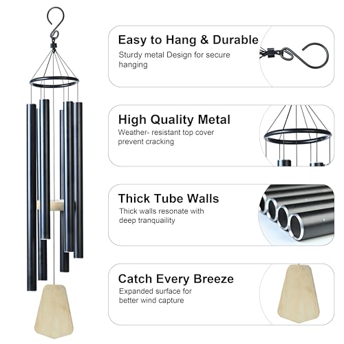 Image of ZAICUS 41 Inch Large Wind Chime for Home Balcony, Outdoor Garden & Vastu - Soothing Sound, Hanging Decor- Black