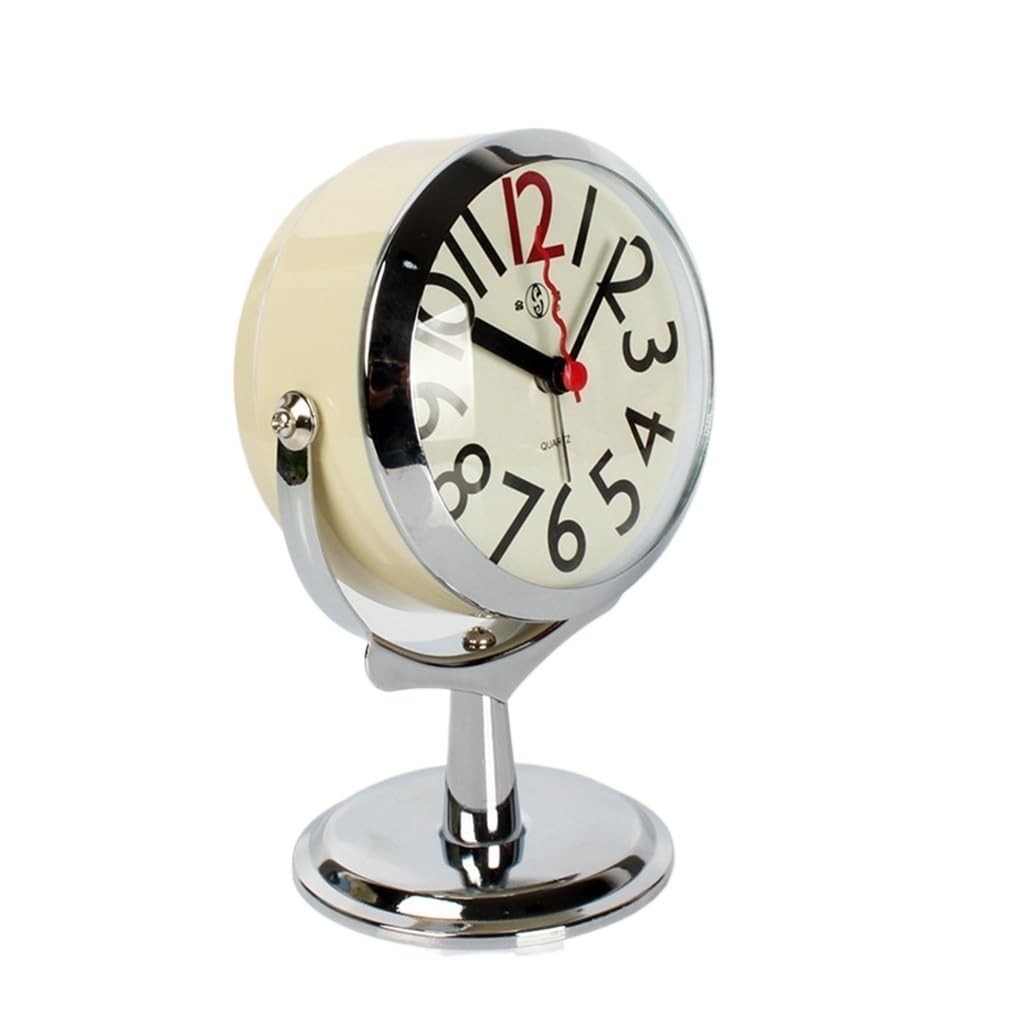HRWLY Office Desktop Alarm Clock Small Rotated Student Lovely Mini Mute Bedside Bedroom Luminous(Argento)