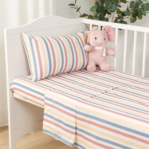 TRAMAS+ Juego Sábanas Cuna 50x180 100% algodón, Juego de sábanas para Bebe, Ropa de Cuna, Sábana Bajera, encimera y Funda de Almohada
