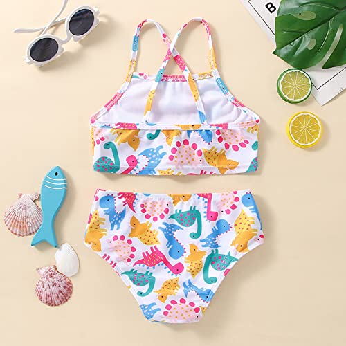 Girls 2 Piece Swimsuit Summer Toddler Girls Bowknot Cartoon Dinosaur Prints Two Piece Swimwear Swimsuit (White, 2 Years)3