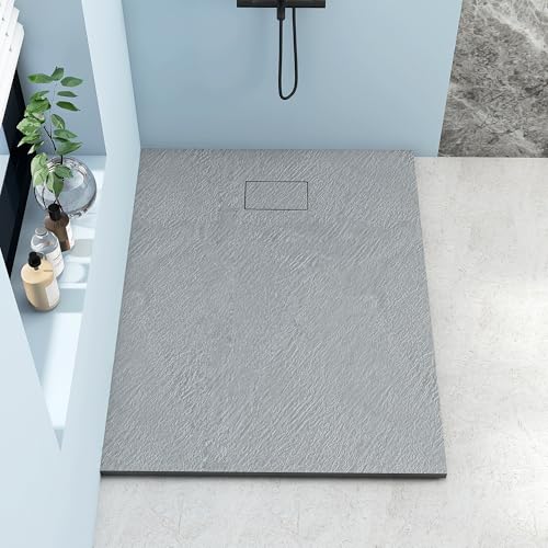 MEDUNJESS Receveur de douche plat 140 x 90 cm en SMC antidérapant - Aspect ardoise - 26 mm -...