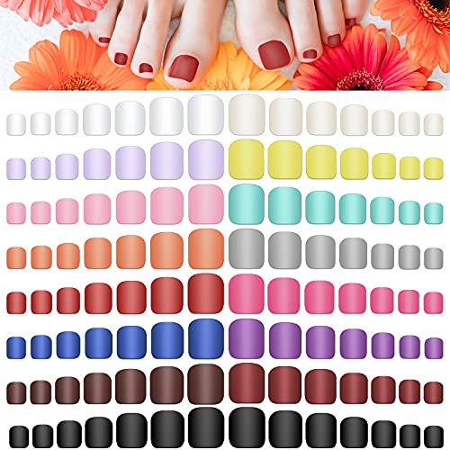 360 Piezas 15 Sets Uñas Postizas Cortas Cuadradas de Pie Uñas Falsas Mate de Cobierta Completa de Pie Uñas Postizas de Color Sólido de Pie Puntas de Uñas Artificiales de Pie para Mujer Niña