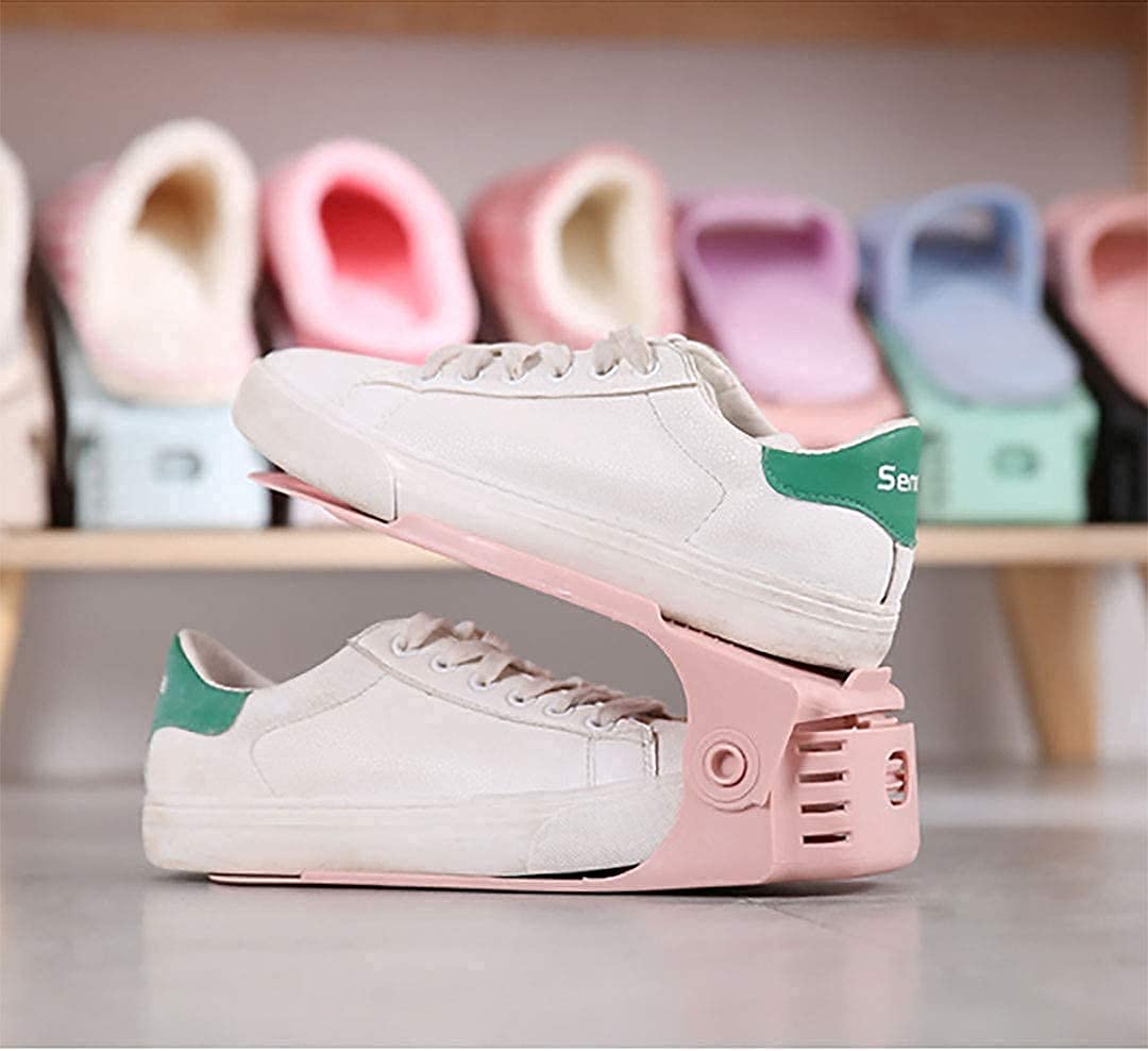 Lovelyduo Double Layer Shoe Slots Organizer – Space-Saving Plastic Shoe Rack for Closet Storage, Durable Non-Slip Stackable Holder for Heels, Flats & Sneakers (Pack of 2, Random Color, 25x9.8cm) 4