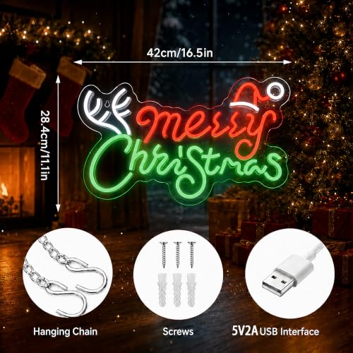 Image of Merry Christmas Neon Signs for Wall Decor, Christmas Led Sign