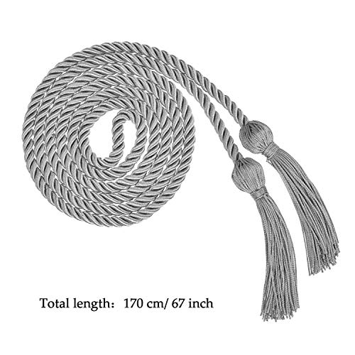 Image of TecUnite Graduation Cords Honor 2026 Polyester Yarn Decorative 67 inch Long Garland Twist Ties with Tassels for Bachelor Gown Graduation(Silver)
