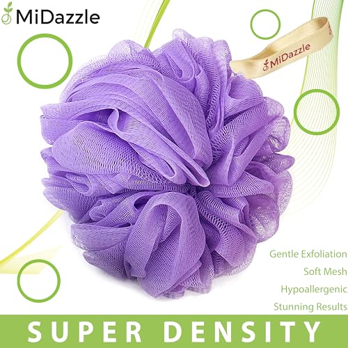 Image of Midazzle Luxury Loofah Bathing Sponge Exfoliator Scrubber for High Lather Cleansing (Small, Pack of 2, Orange & Purple)