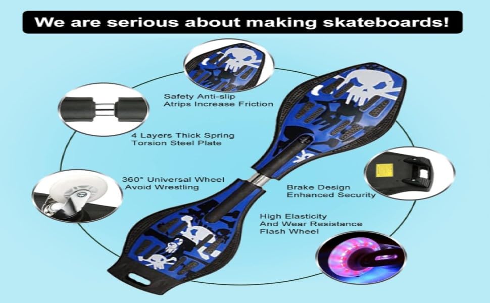 Image of BABAFAB Wave Board Skate Board with Carry Bag | LED Flash Colorful Lights in Wheels | for Outdoor for Kids |Skates for Kids,Plastic Card, DIY Arts Craftfor (Blue Wave Board)