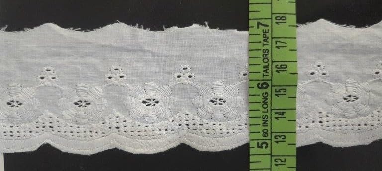 Image of PCJS - 5 Meter Cotton Soft Premium Embroidered Designed Single Side Scallop Schiffli Lace , White Cotton Lace Border for Dress, Kurtis, Dupatta, Bag, Craft and Decorations (PCJS Schiffli, White - Dyeable, 5 cm) - 5 Mtr