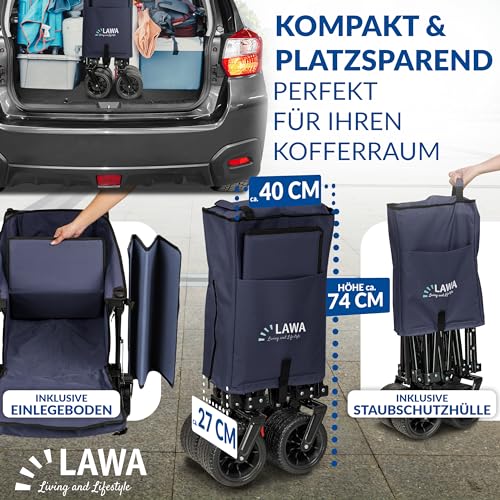 Faltbarer Bollerwagen mit Bremse 100kg ohne Dach 12kg Handwagen Faltwagen Gartenwagen Transportwagen faltbar klein Strandwagen Campingwagen klappbar breite Räder Leiterwagen (BLAU)