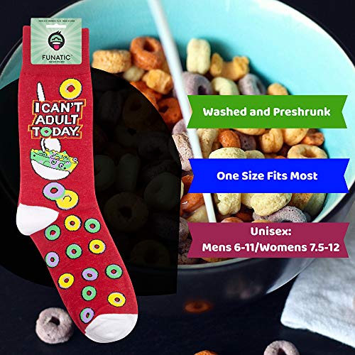 Funatic 'I Can't Adult Today' Novelty Crew Socks | Best Gift Idea With Saying For Men Women | Hilarious Cereal Present | Funny Breakfast Apparel Accessories | Lazy Party Lover Dress Attire Accessory #TOP3
