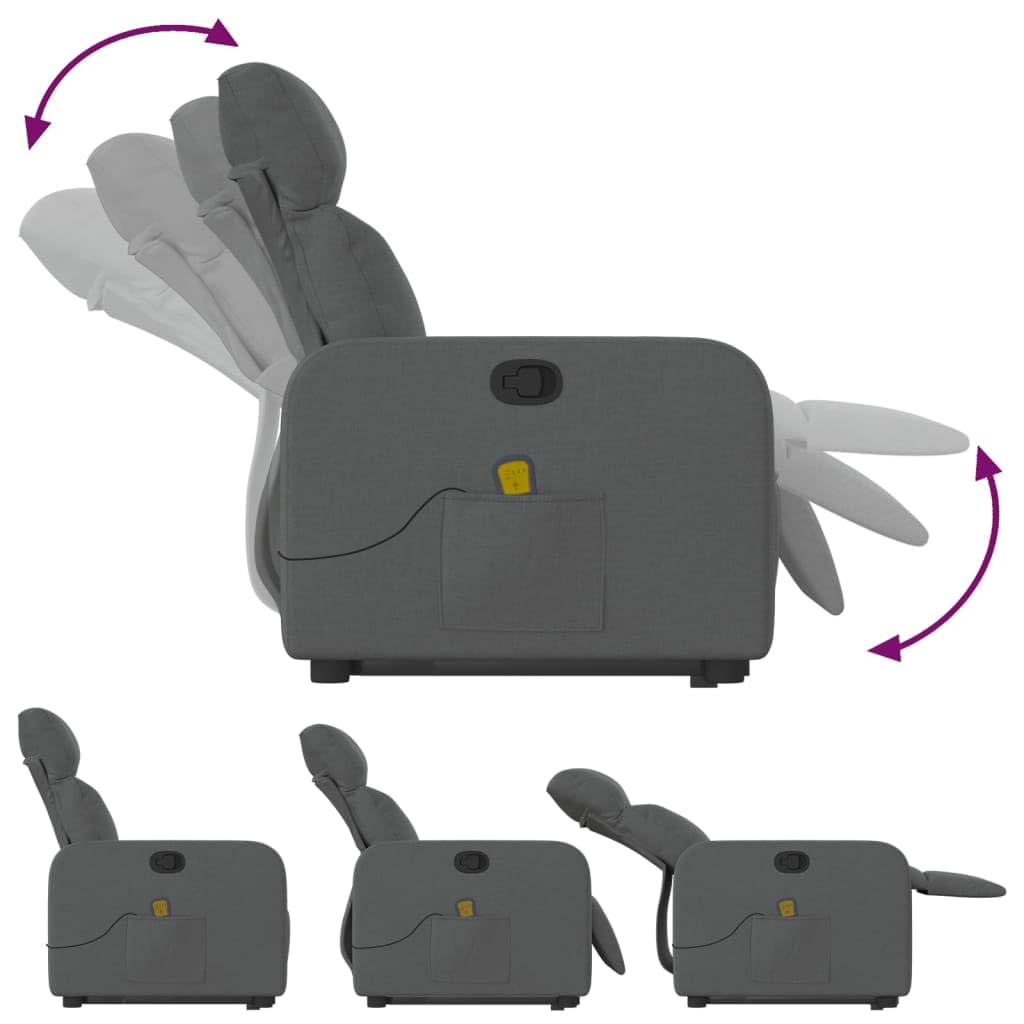 IKAYAA Sillón Reclinable de Masaje Con Función Auto-Ayuda (Levanta Personas), Relax Eléctrico, Tela, Gris Oscuro