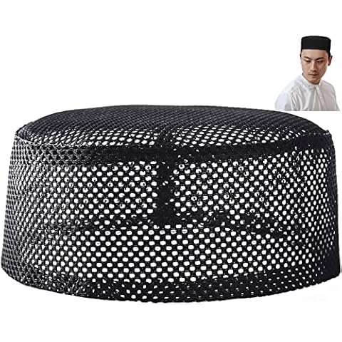 vepoty Muslim Prayer Hat Arabic Turkish Beanie Cap Mesh Skull Hat Round Cap Islamic Flat Cap for Men Cover