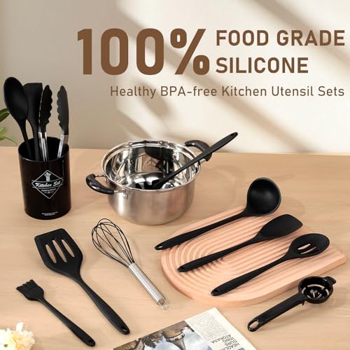 VINATO Set Ustensile Cuisine 12 Pièces en Silicone Alimentaire, Ustensiles de Cuisine sans BPA, Lavable au Lave-Vaisselle, Noir – Image 4
