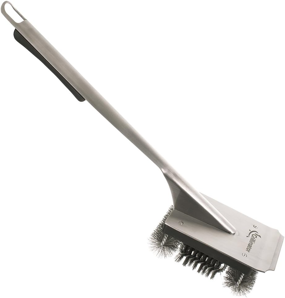 18" BBQ Grill Brush for Charcoal, Pellet, Infrared & Gas Grills - Dual Direction Steel Bristles Clean & Scrape The Entire Grill at The Same Time - Steel Handle & Replaceable Heads