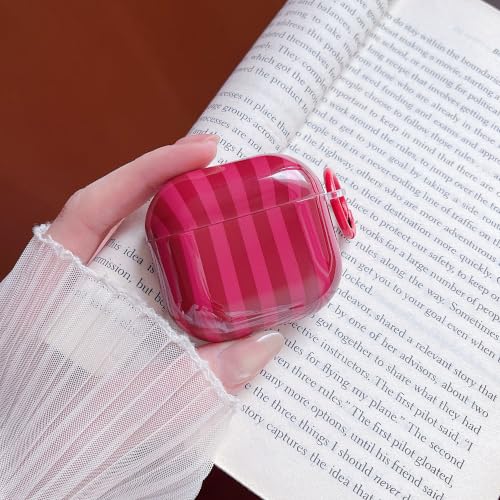 Image of MINSCOSE for AirPods 4 Case,Cute Striped Aesthetic Pattern Design with Trendy Keychain Ring,Soft TPU Protective Shockproof Cover with Cleaner Kit for Girls Women for Airpods 4-Burgundy