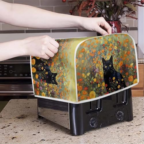 Image of Talayituse Cat Flower Print Toaster Cover 2 Slice Wide Slot, Lightweight Toaster Dust Protection Washable Appliance Bread Maker Cover