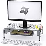 Simple Houseware Metal Desk Monitor Stand Riser with Organizer Drawer, Silver