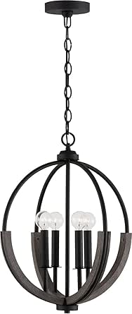 Capital Lighting 347642CK Clive Farmhouse Handcrafted Mango Wood Pendant Ceiling Light Fixture, 4-Light 240 Total Watts, 20" H x 16" W, Carbon Grey and Black Iron
