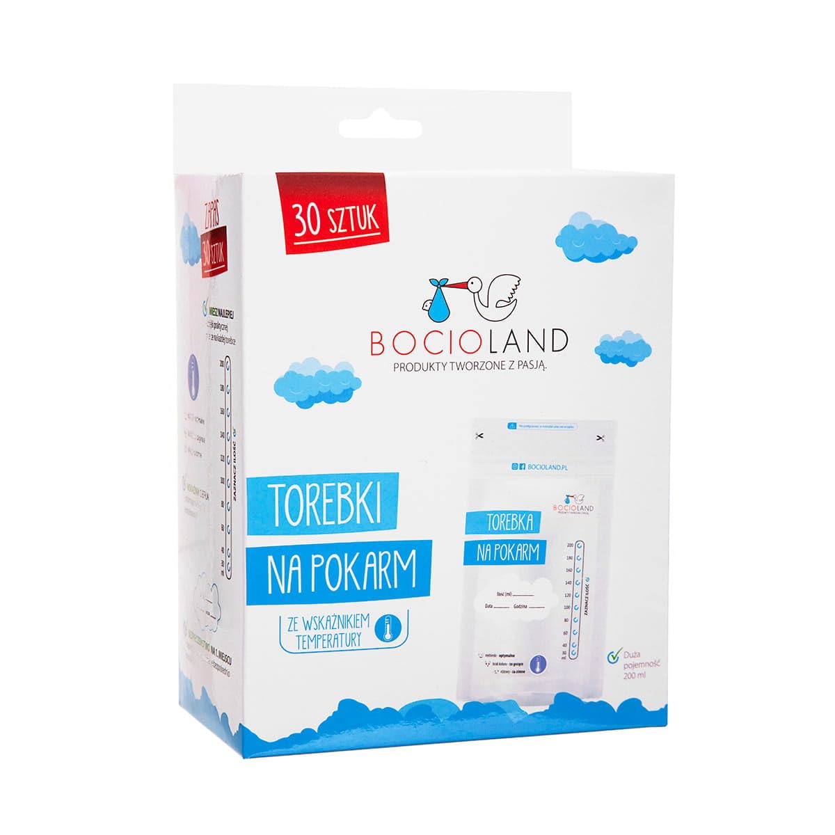 Woreczki na mleko ze wskaźnikiem temperatury, 200ml, 30 sztuk