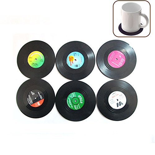MOTZU 6 Pack Coasters for DrinksVinyl Record Disk CoastersEffective Protection for DesktopColorful LabelsPerfect for Classic Music Lovers