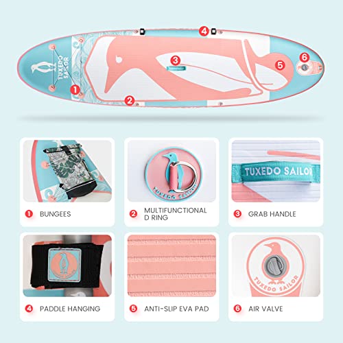Tuxedo Sailor Inflatable Stand Up Paddle Board 10'X32''X6'' Ultra-Light Isup With Paddleboard Accessories,Fins,Adjustable Paddle, Pump,Backpack, Leash, Waterproof Phone Bag,Kayak Seat #TOP2