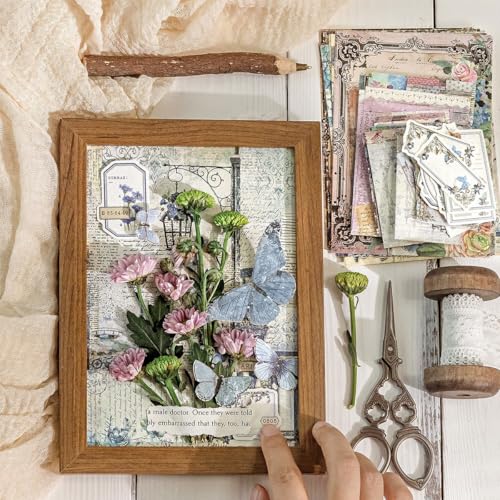 Image of HASTHIP200 Styles Vintage Aesthetic Scrapbook Kit - 400pcs Floral Vintage Floral Scrapbook Paper Kit Decorative Craft Paper Junk Journaling Stickers Set Assorted for Journaling Scrapbooking Card Make