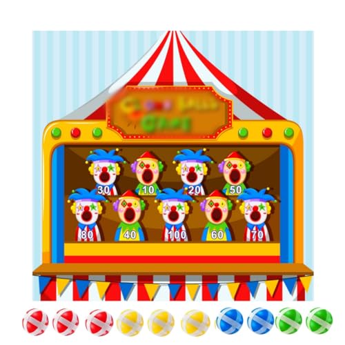 Karneval & Geburtstagsparty Deko: 50x50cm Filz-Dartscheibe Kinder mit 10 Klebebällen, Zirkus-Theme Partyspiel, lustiges Familien-Spiel für drinnen & draußen, Tosenwerfen Geburtstagsspaß
