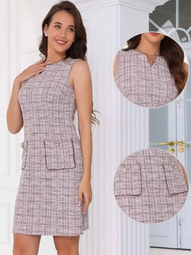 Image of Allegra K Tweed Dress for Women Elegant Plaid Sleeveless Business Casual Above the Knee Dresses