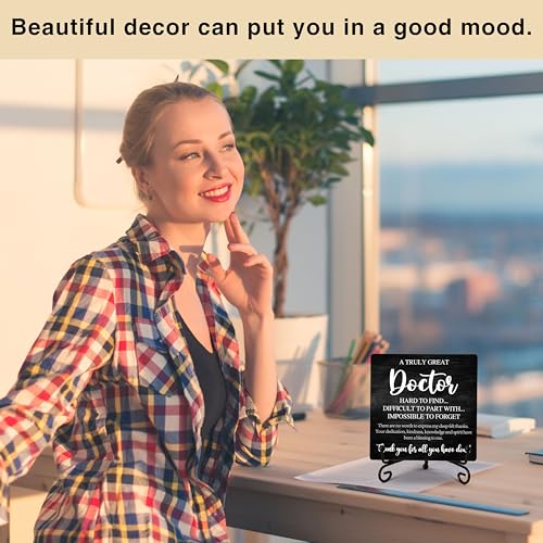 Image of Thank You Gifts for Doctor - Inspirational Wood Plaque with Stand - Retirement Appreciation Gifts for Doctors - Black Wooden Desk Sign for Home Office Bar Accessories - C11