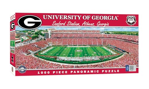 Image of MasterPieces - 1000 Piece Jigsaw Puzzle, NCAA Georgia Bulldogs, Panoramic Football Stadium View, Fun for Adults and Family, 13 inch x39