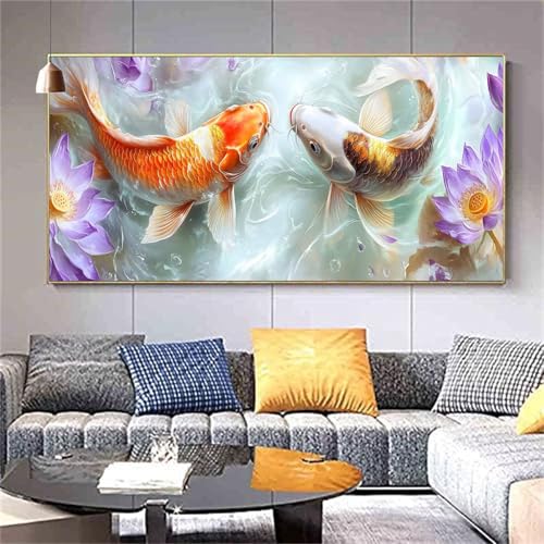 Peinture Diamant Koi et Fleurs 70x140cm | Kit Diamond Painting Adulte Z230