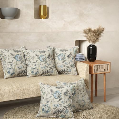 Image of Pure Cotton Quilted Cushion Cover 16x16 Inch | Anokhi Print Decorative Throw Pillow Cover | Soft Cotton Sofa Cushion Cover with Hidden Zipper | Living Room Bedroom Home Decor