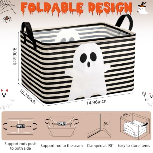 Image of Chunful 4 Pcs Halloween Storage Baskets Black Hey Boo Cute Ghost Laundry Boo Basket Horror Scary Hamper Foldable Storage Bins with Handle Collapsible Organizer for Home Closet Office Bedroom