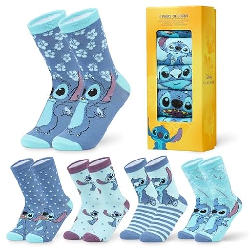 Disney Calcetines Altos talla 35-41, Conjunto Calcetines Divertidos para Mujer Adolescente, Pack de 5 Pares (35/41 EU, Azul Stitch) | Ya disponible en tu tienda friki favorita! En mundofriki.es!