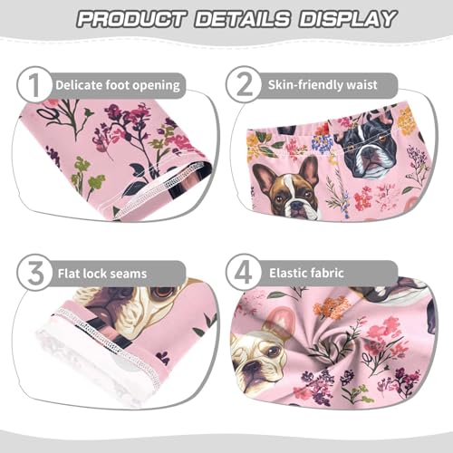 Cute Bulldog Flower Girls Leggings Soft Stretch Workout Yoga Dance Pants for Kids Casual Tights3