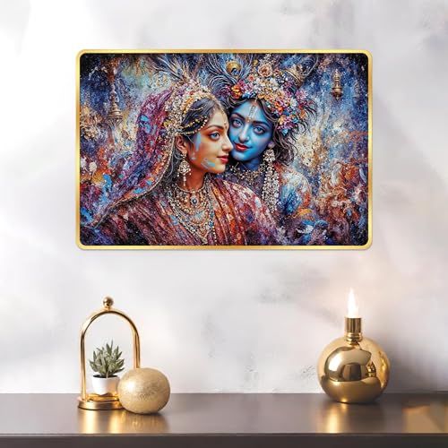 Image of Indianara Radha Krishna Painting With Golden Frame, 18 x 12 Inches (Style 3)